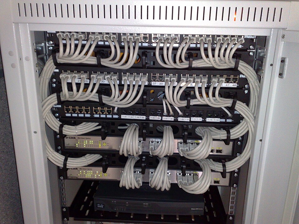 Network rack, patch panels and UPS